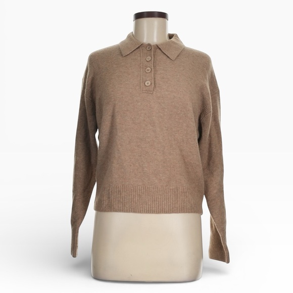 J. Crew Long Sleeve Sweater Polo in Supersoft Yarn Size Medium Tan Wool Blend - Picture 2 of 9